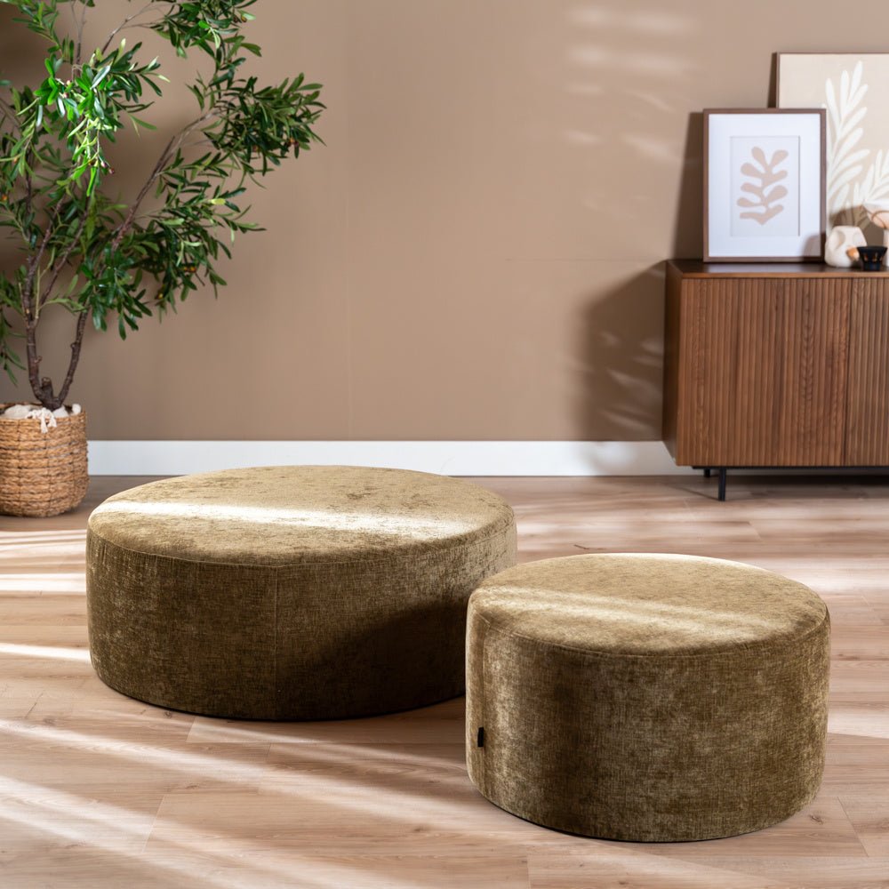 Poef Elle rond chenille olijf groen ø70 cm