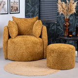 Pouf Feline chenille fabric ocher yellow Chenille, polyester