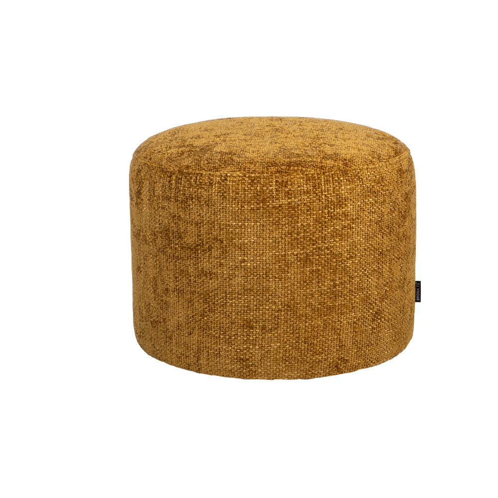 Pouf Feline chenille fabric ocher yellow Chenille, polyester