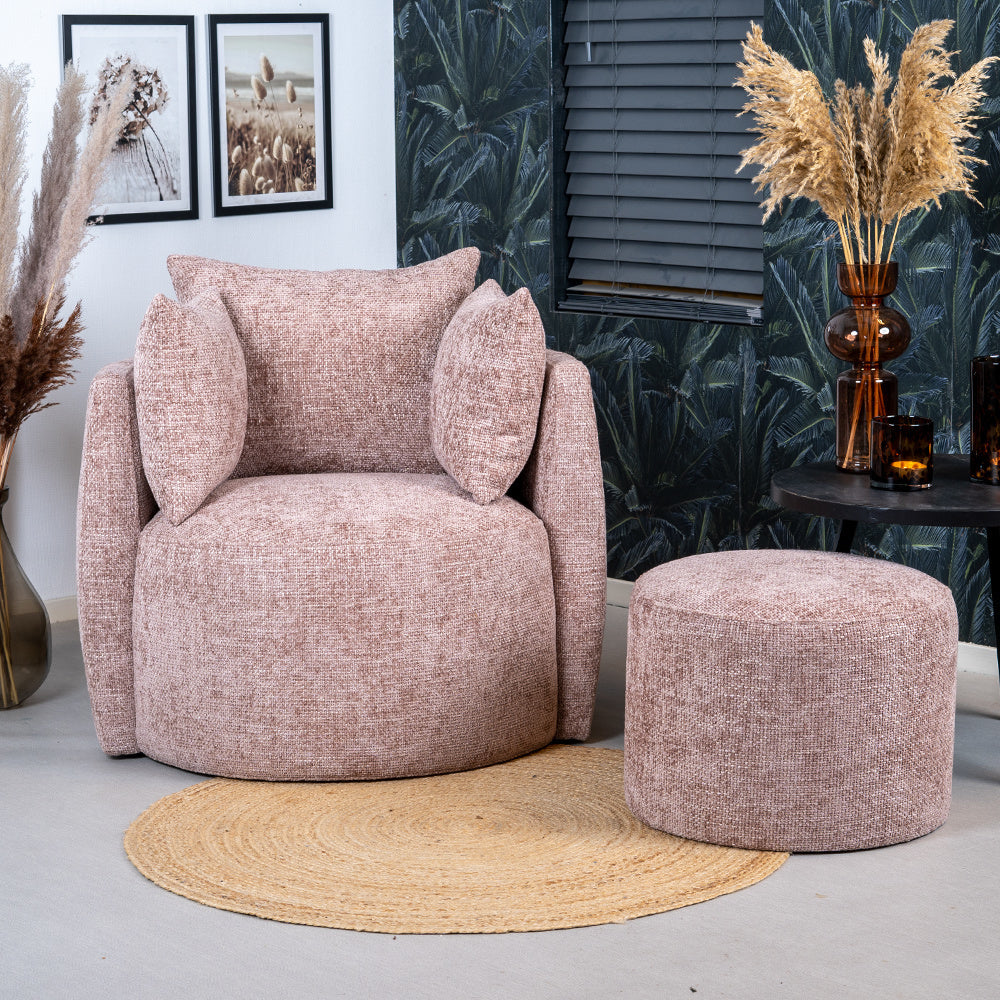 Pouf Feline chenille fabric pink Chenille, polyester