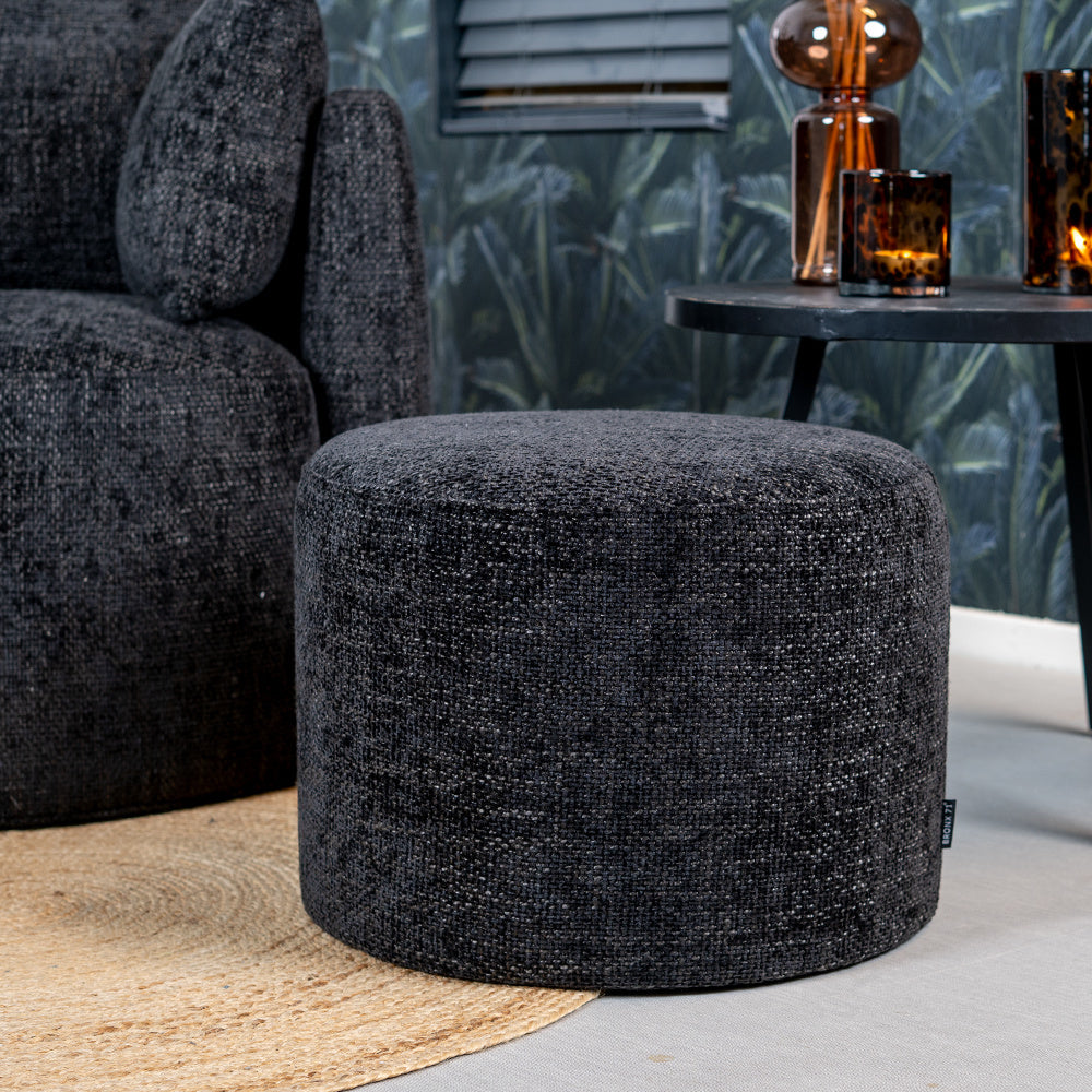 Pouf Feline chenille fabric black Chenille, polyester