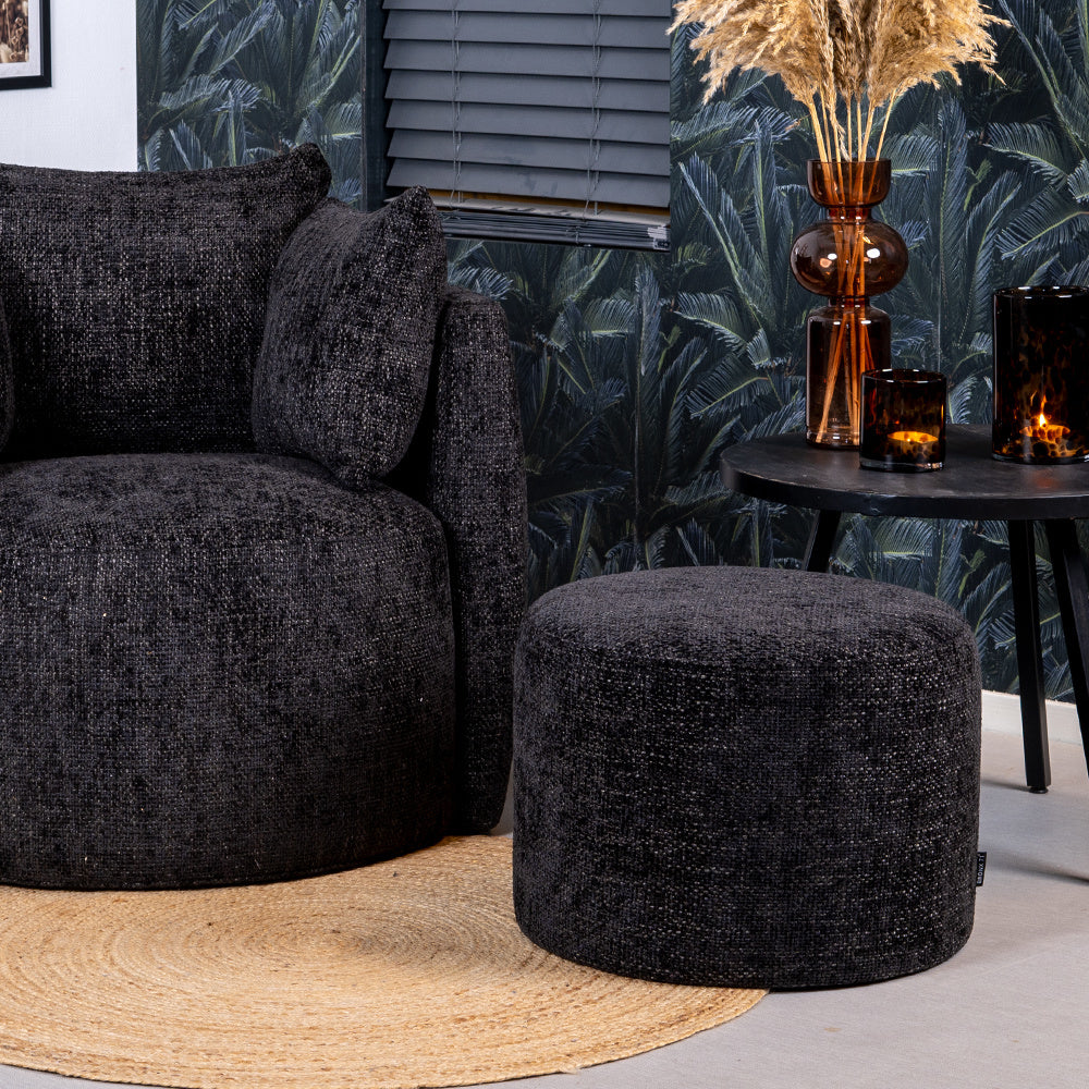 Pouf Feline chenille fabric black Chenille, polyester
