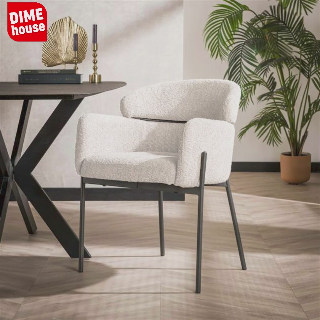 Dining room chair Bouclé Beige - Japandi - round shapes - Lola