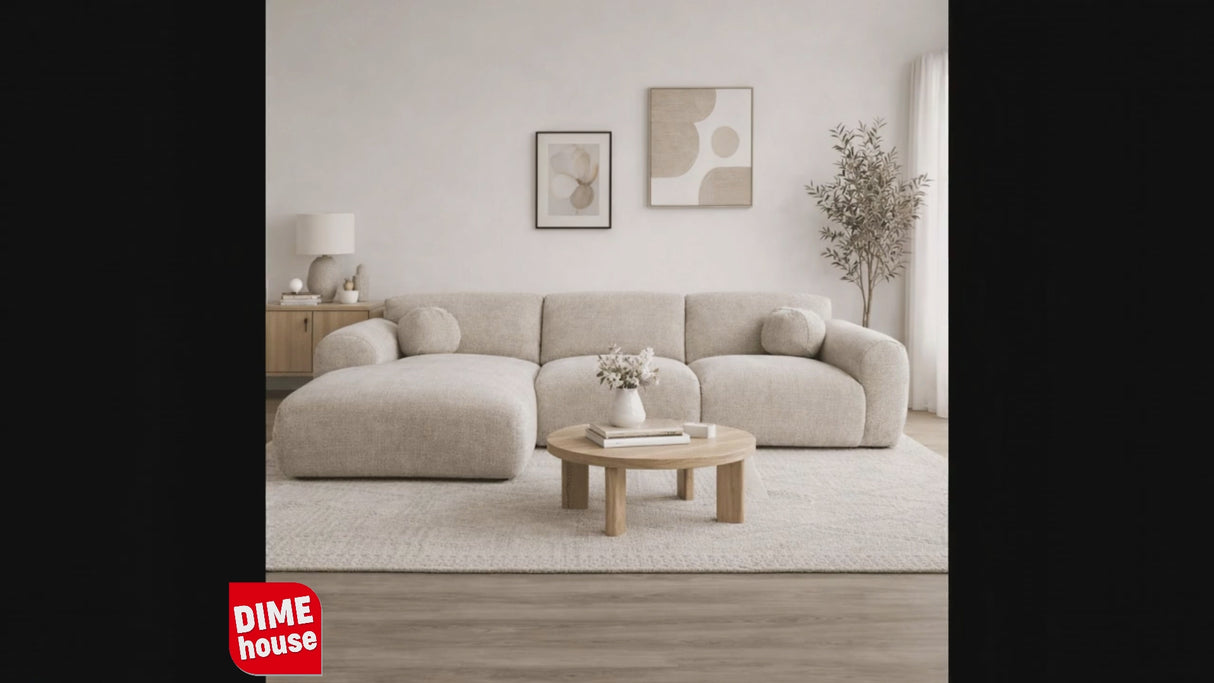 Corner sofa with chaise longue in beige chenille fabric Shane – right