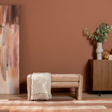 Eetkamerbanken-Eetkamerbank Ravi chenille beige/pink 100 cm Roze-Dimehouse