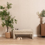 Eetkamerbanken-Eetkamerbank Ravi chenille beige/taupe 100 cm-Dimehouse