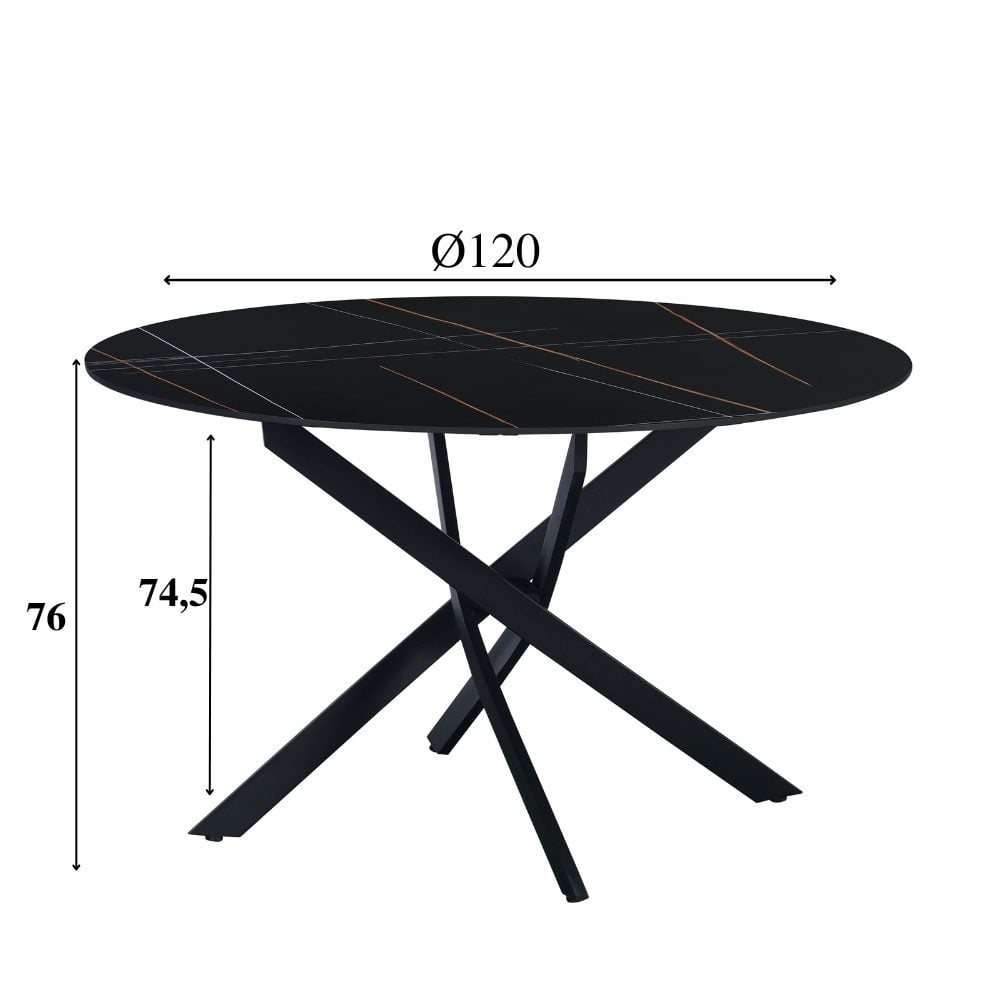 Eettafel Vivian Black Dimehouse Zwart LxBxH 132x132x11 Sintered stone Witfoto maatindicatie