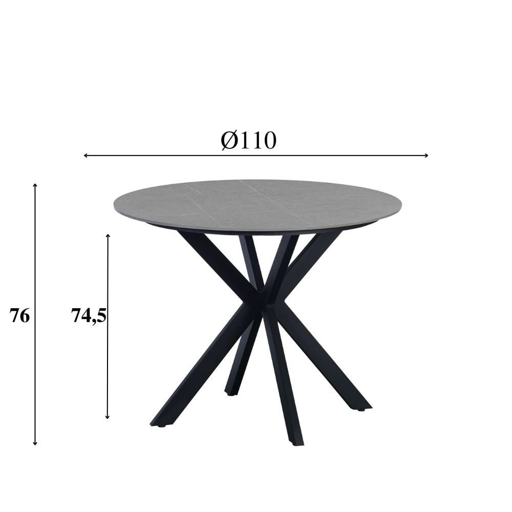 Eettafel Yuna Grey Dimehouse Grijs LxBxH 121x121x11 Sintered stone Witfoto maatindicatie