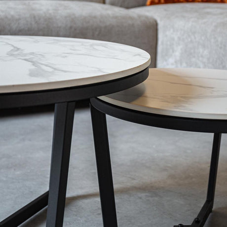 Coffee table set of 2 Brady Rond Marble look White