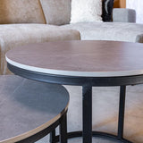 Round coffee table set of 2 sintered stone marble look paige gray