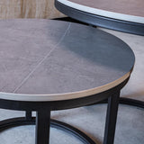 Round coffee table set of 2 sintered stone marble look paige gray