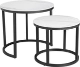 Round coffee table set of 2 sintered stone marble look paige white