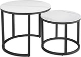 Round coffee table set of 2 sintered stone marble look paige white