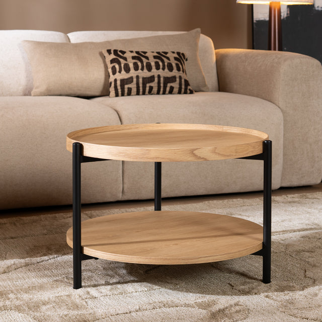Coffee table Rio Ø58 cm white oak MDF + oak veneer