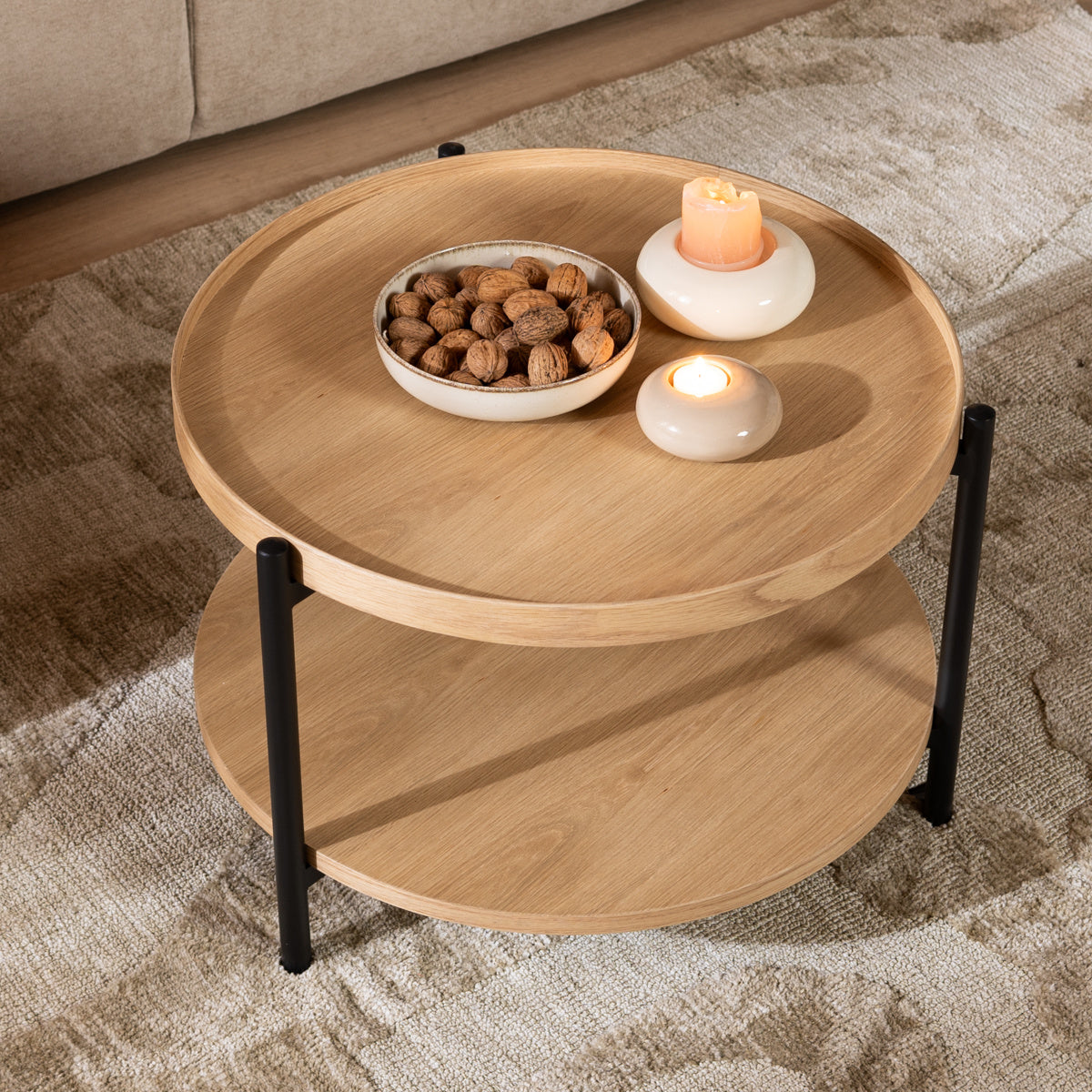 Coffee table Rio Ø58 cm white oak MDF + oak veneer