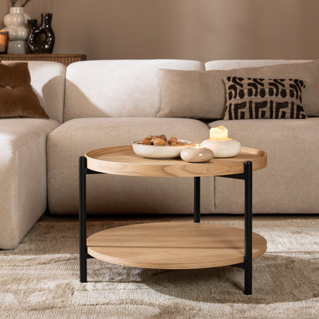 Coffee table Rio Ø58 cm white oak MDF + oak veneer