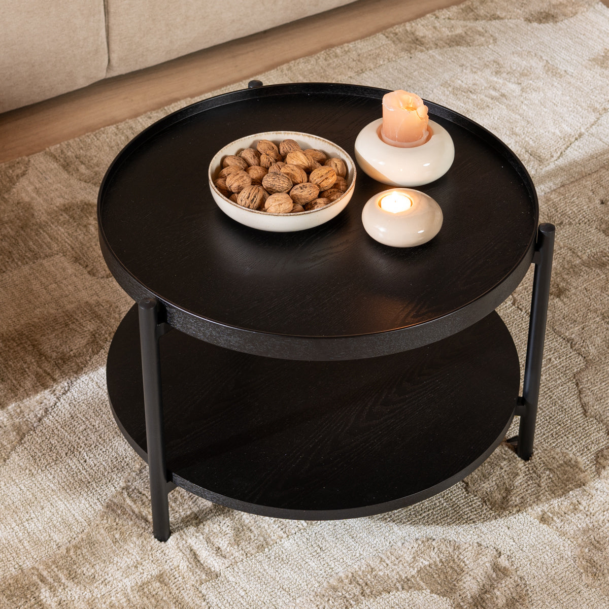 Coffee table Rio Ø58 cm black oak oak veneer
