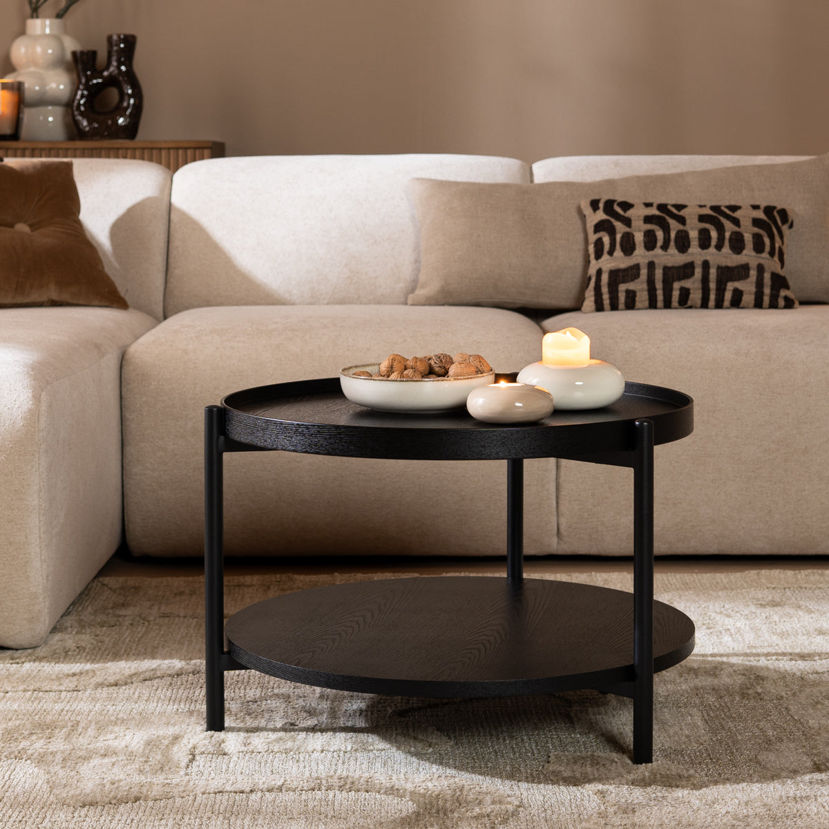 Coffee table Rio Ø58 cm black oak oak veneer