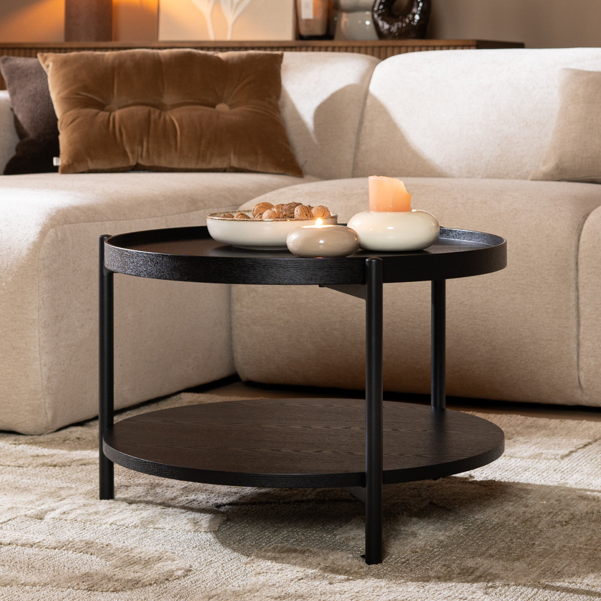 Coffee table Rio Ø58 cm black oak oak veneer