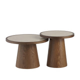 Coffee tables Mae set of 2 Ø50 and Ø62 cm travertine/rustic oak Oak veneer