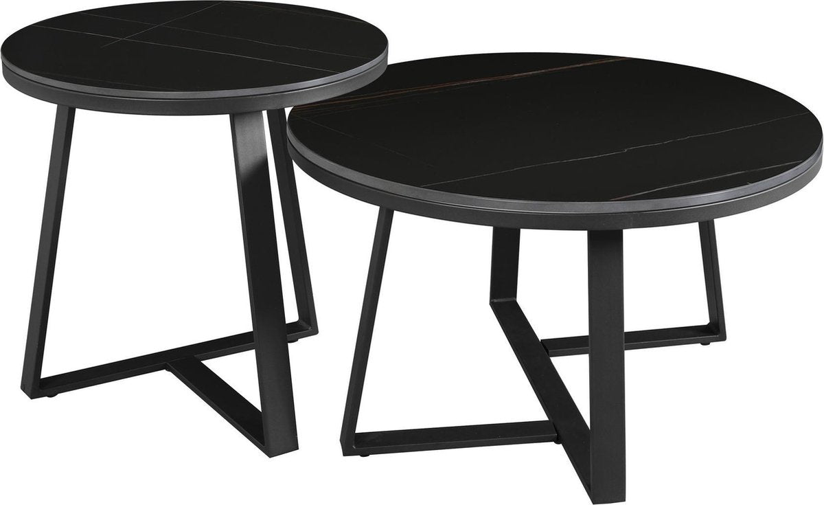 Coffee table set of 2 tanner round marble look black