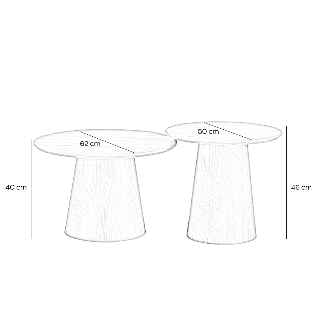 Coffee tables Ash set of 2 Ø50 and Ø62 cm clear oak Natural oak Oak veneer