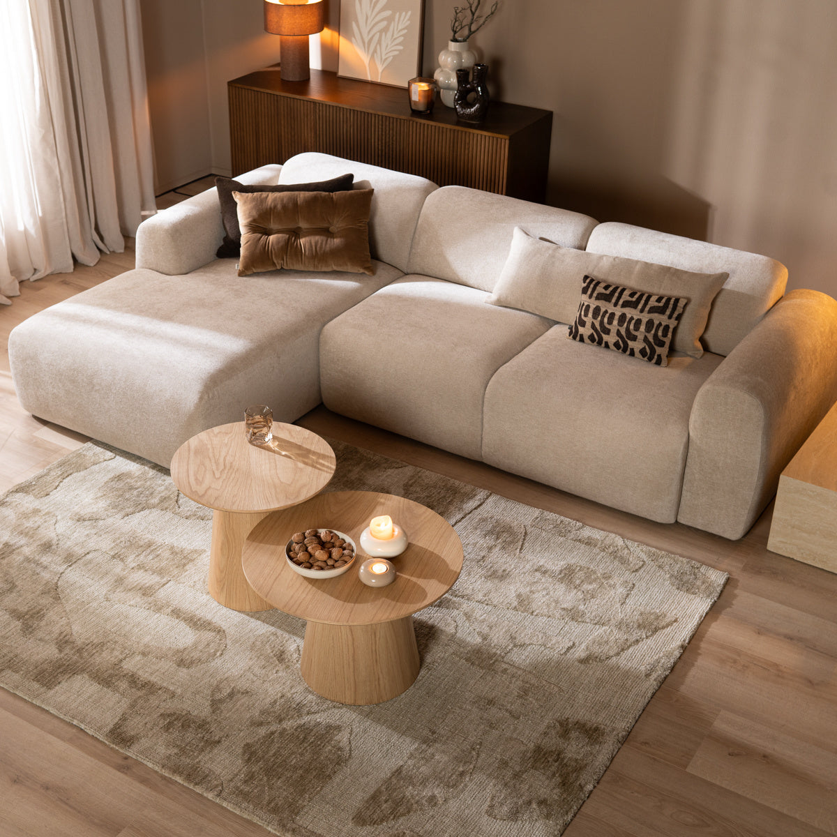 Coffee tables Ash set of 2 Ø50 and Ø62 cm clear oak Natural oak Oak veneer