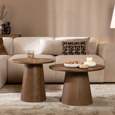 Coffee tables Ash set of 2 Ø50 and Ø62 cm rustic oak Walnut oak veneer