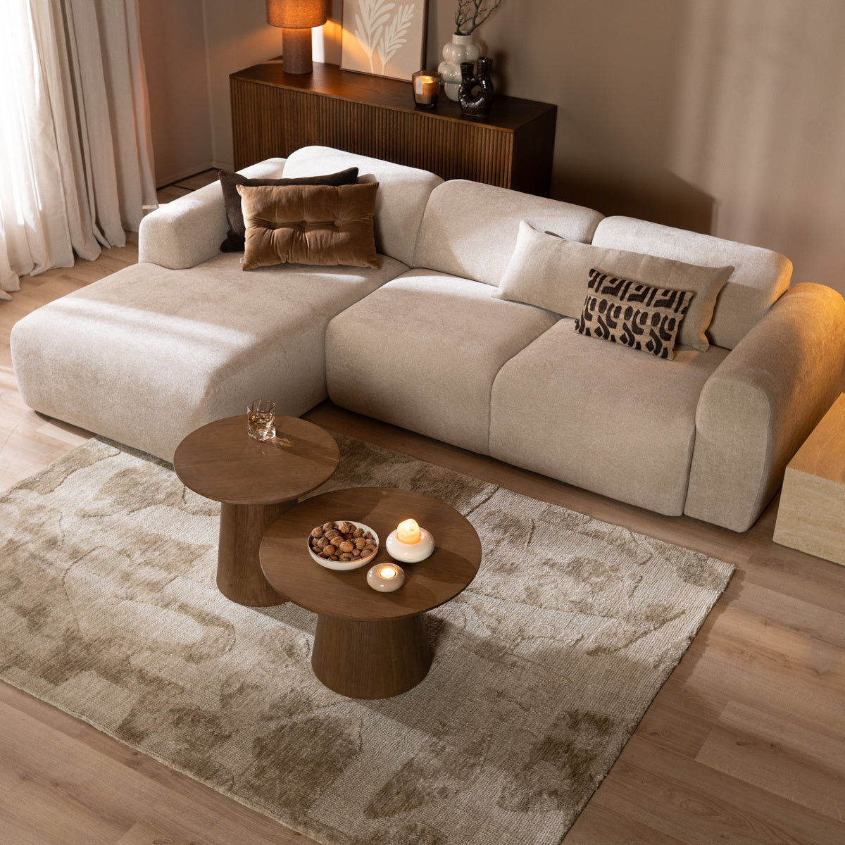 Coffee tables Ash set of 2 Ø50 and Ø62 cm rustic oak Walnut oak veneer