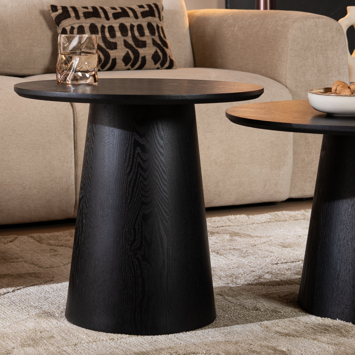 Coffee tables Ash set of 2 Ø50 and Ø62 cm black oak oak veneer