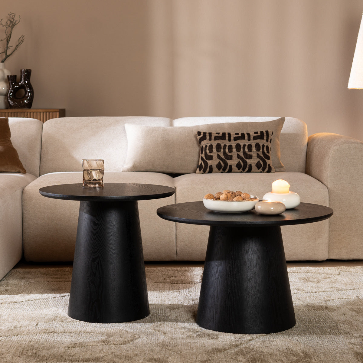 Coffee tables Ash set of 2 Ø50 and Ø62 cm black oak oak veneer