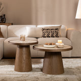 Coffee tables Mae set of 2 Ø50 and Ø62 cm travertine/rustic oak Oak veneer
