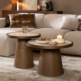 Coffee tables Mae set of 2 Ø50 and Ø62 cm travertine/rustic oak Oak veneer