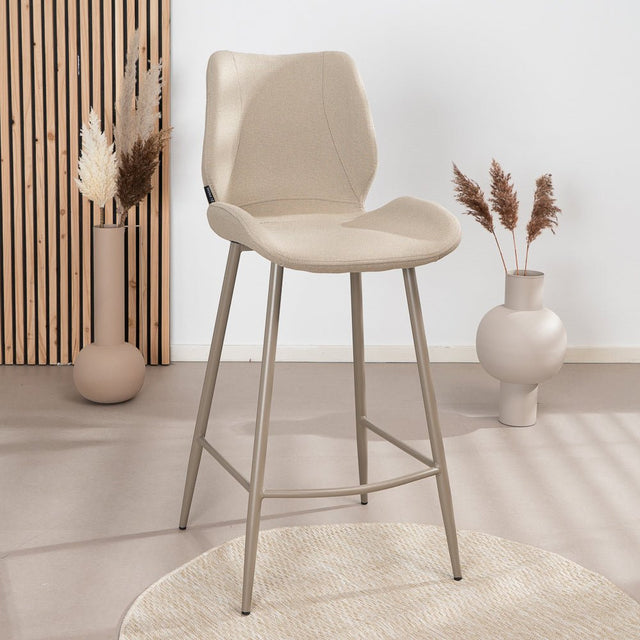 Scandinavian bar stool Jena taupe recycled fabric 69 cm - image 2