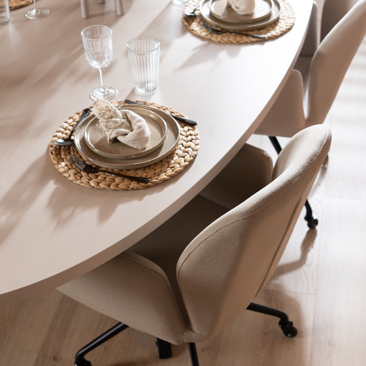 Scandinavian dining room chair on wheels Runa recycled fabric taupe - image 12
