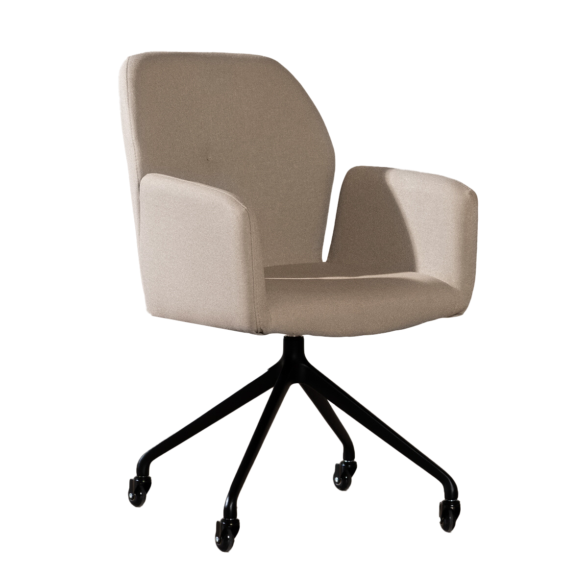 Scandinavian dining room chair on wheels Runa recycled fabric taupe Recycled polyester