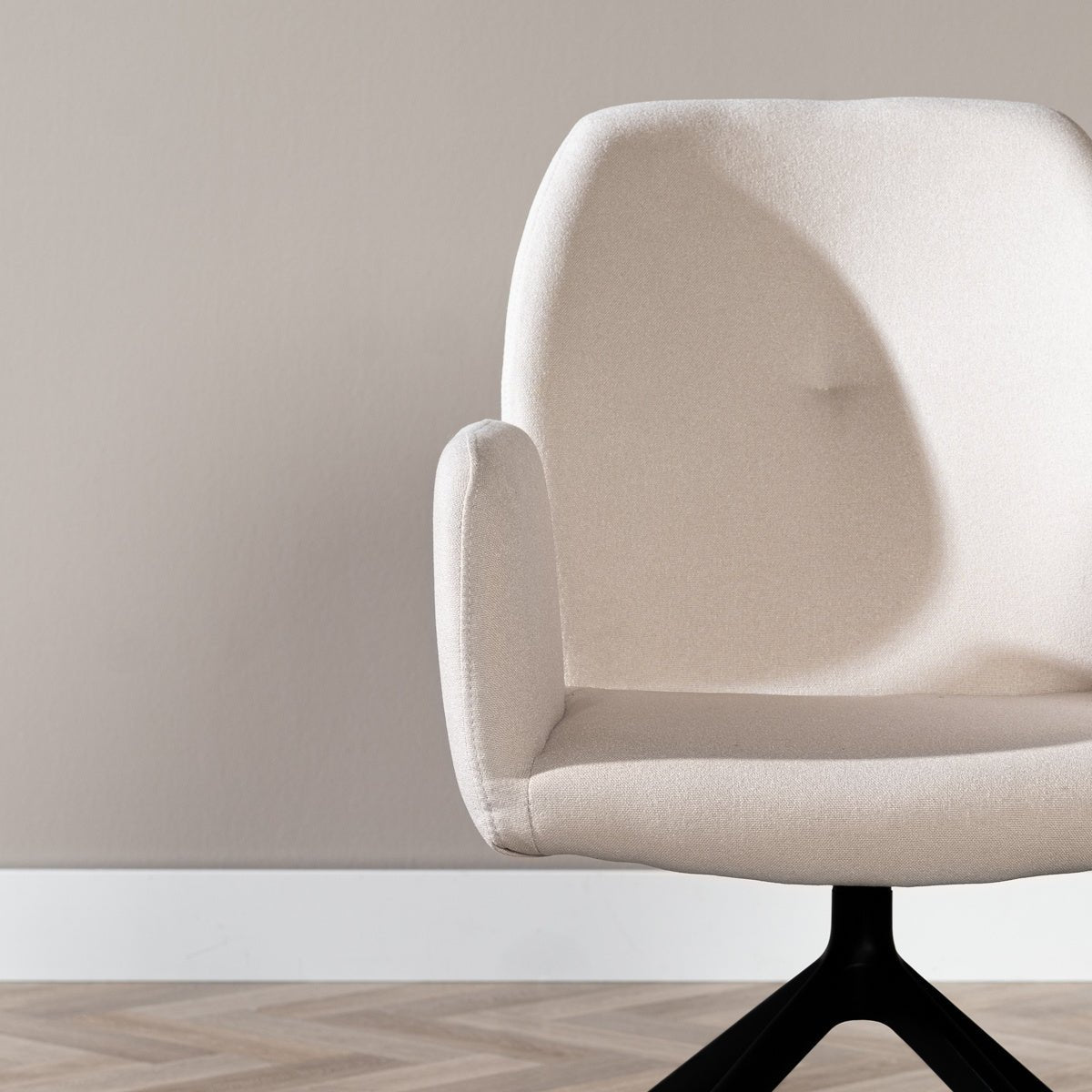 Scandinavian dining room chair on wheels Runa recycled fabric off white - image 4