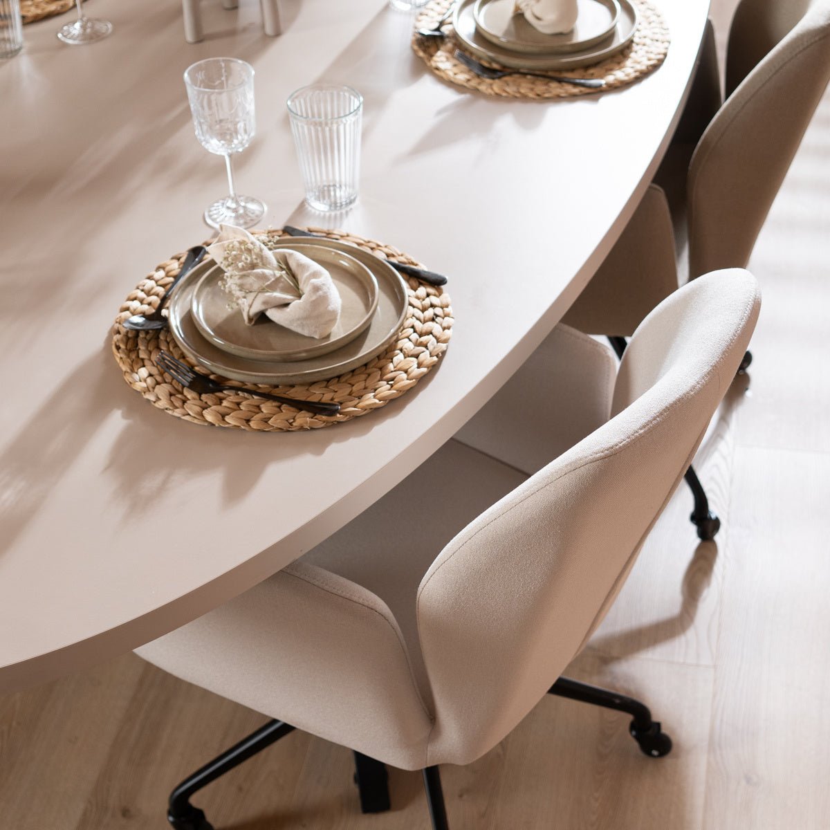 Scandinavian dining room chair on wheels Runa recycled fabric off white - image 13
