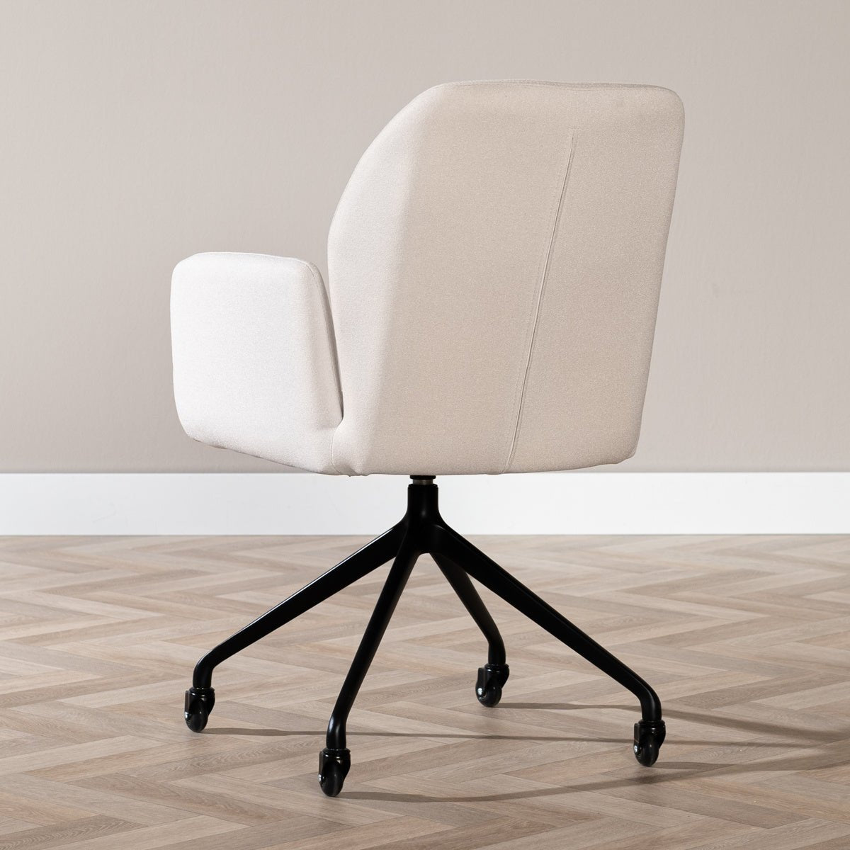 Scandinavian dining room chair on wheels Runa recycled fabric off white - image 2