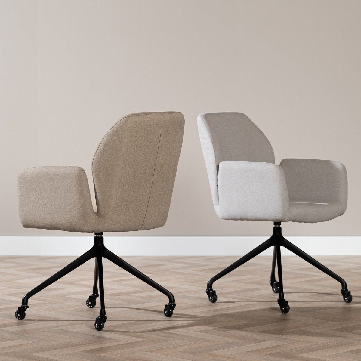 Scandinavian dining room chair on wheels Runa recycled fabric gray - image 11