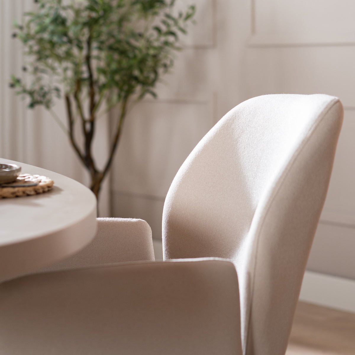 Scandinavian dining room chair on wheels Runa recycled fabric off white - image 10