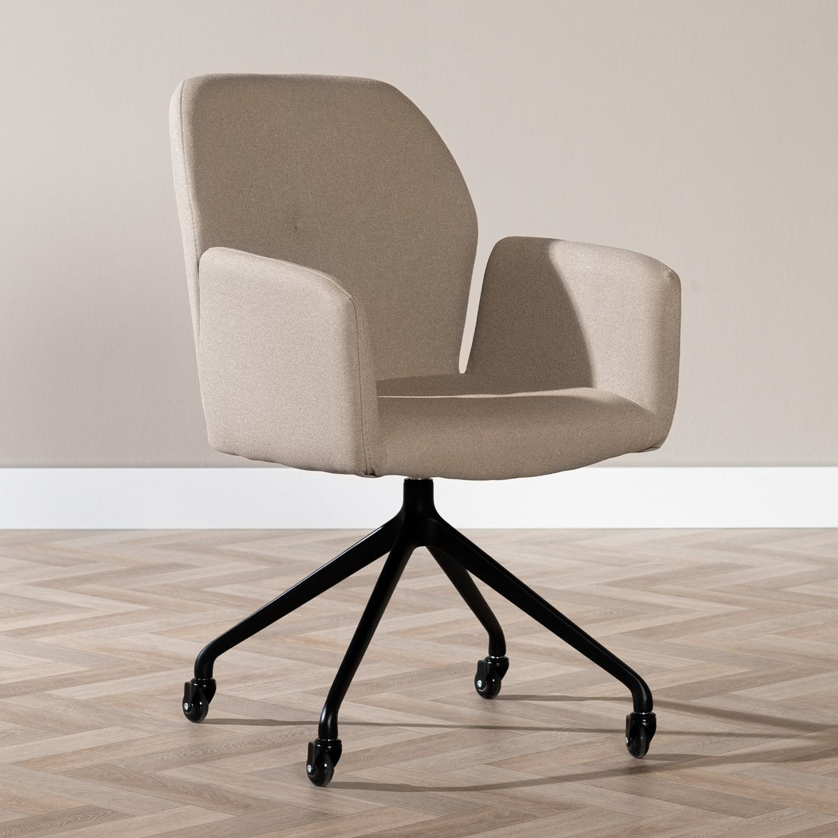 Scandinavian dining room chair on wheels Runa recycled fabric taupe - image 1