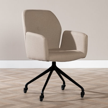 Scandinavian dining room chair on wheels Runa recycled fabric taupe - image 1
