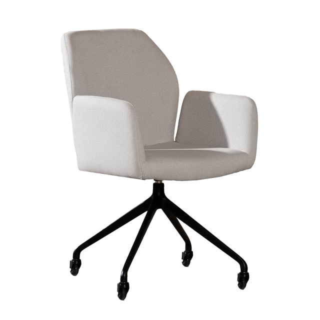 Scandinavian dining room chair on wheels Runa recycled fabric gray Recycled polyester