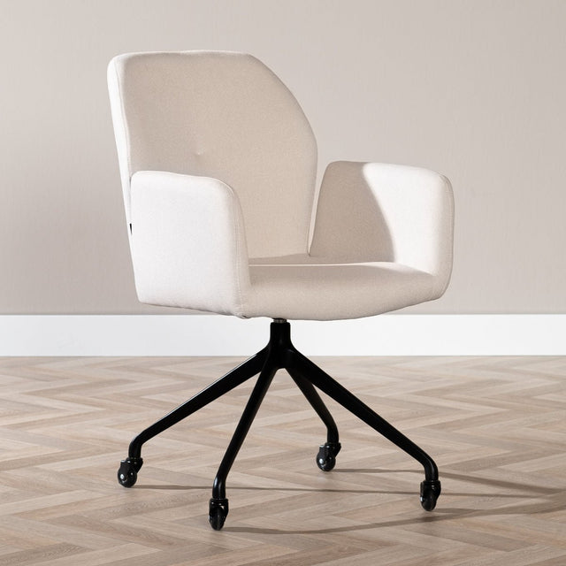 Scandinavian dining room chair on wheels Runa recycled fabric off white - image 1
