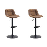 Set of 2 Industrial Swivel Bar Stools Brown Microfiber Fabric Keston - Adjustable