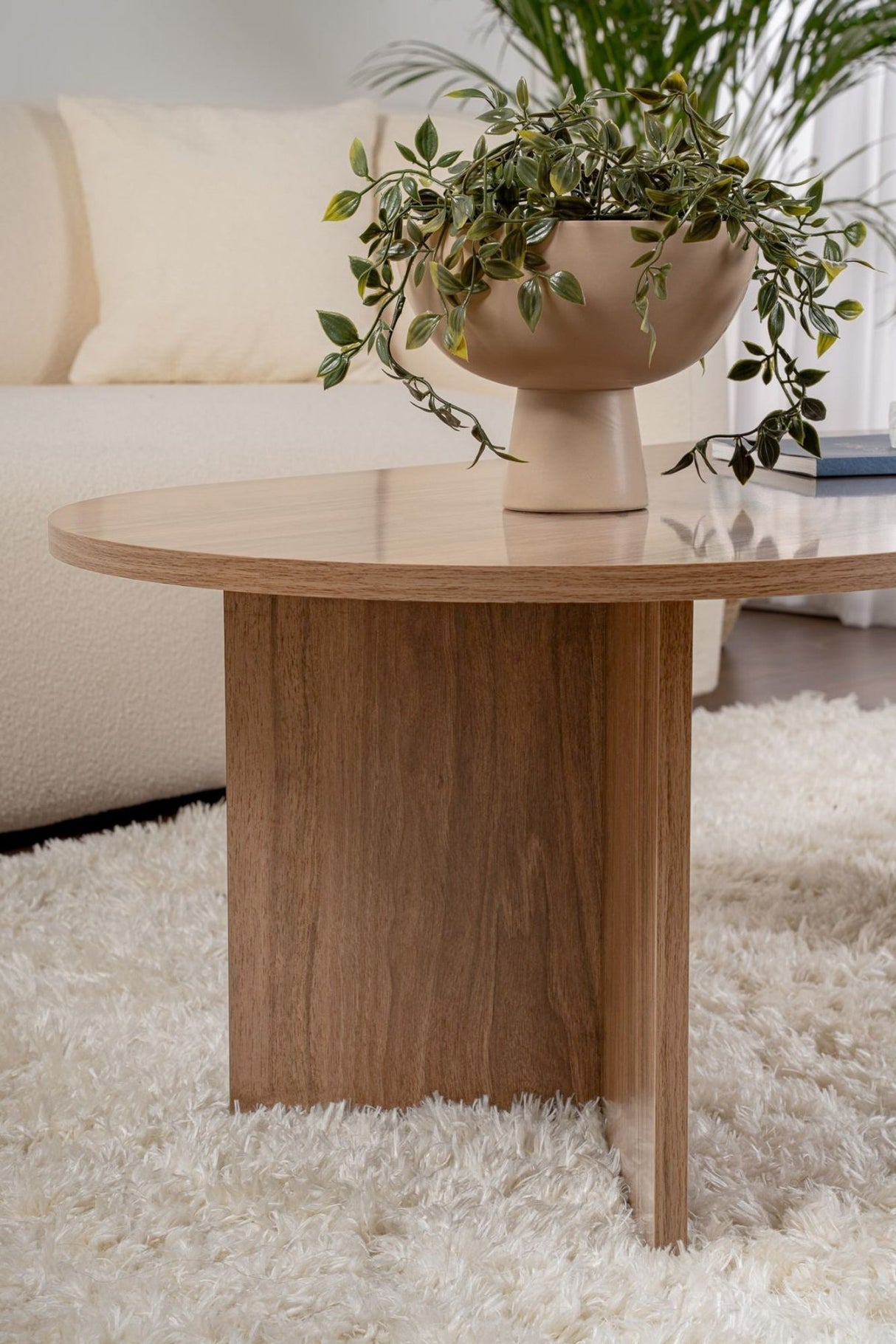 Salontafels-Ovale salontafel walnoot melamine - Japandi - 119x60 cm - Sota-Dimehouse
