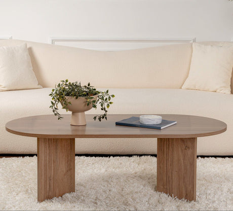 Oval coffee table walnut melamine - Japandi - 119x60 cm - Sota
