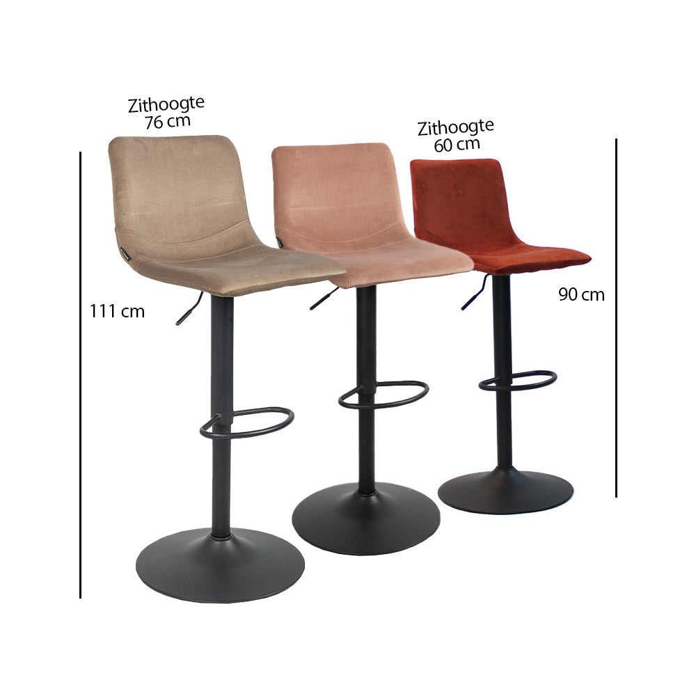 Velvet bar stool Frenkie copper 60-76 cm, 45 cm wide