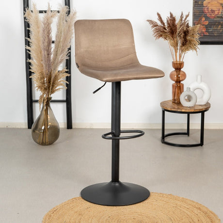 Velvet bar stool Frenkie taupe 60-76 cm, 45 cm wide